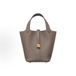 HERMES爱⻢仕 Picotin Lock 18 ⾦扣 ⼥款  Etoupe ⼤象灰